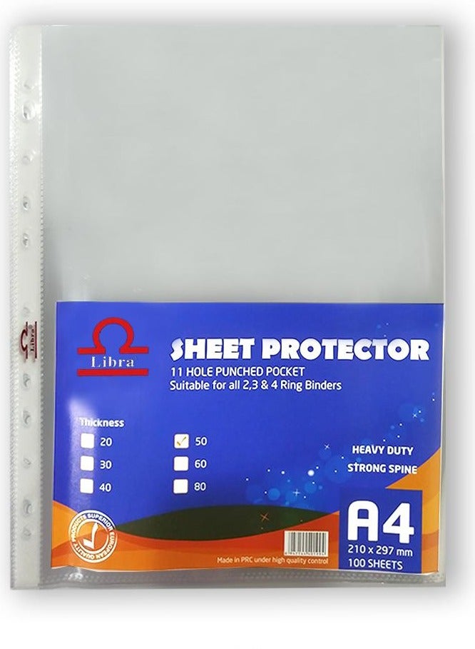 Libra 100-Pieces Sheets Protector A4 50Micro Set Clear - Image 1