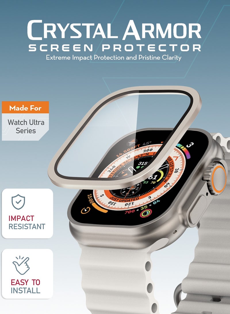 Moxedo Crystal Armor Screen Protector with Aluminium Alloy Bumper Frame, Keep Original Designed for Apple Watch Ultra Series 2024/2023/2022 49mm - Titanium - Image 2