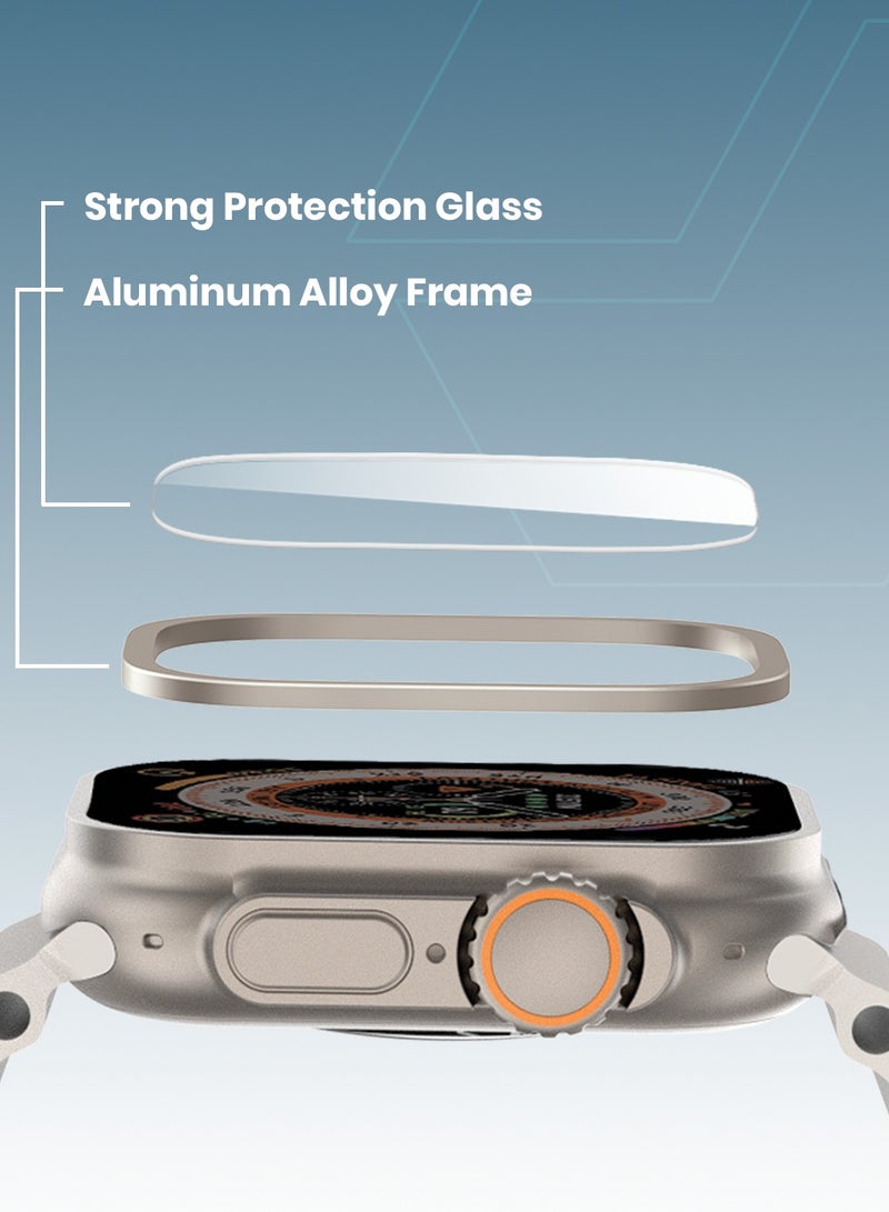 Moxedo Crystal Armor Screen Protector with Aluminium Alloy Bumper Frame, Keep Original Designed for Apple Watch Ultra Series 2024/2023/2022 49mm - Titanium - Image 3