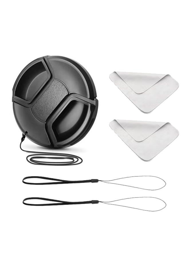 58mm Lens Cap Cover Complete Protection Set - Includes 1 Lens Cap + 2 Anti-Loss Leash + 2 Cleaning Cloth, Compatible with Nikon, Canon, Sony, Fujifilm Camera Lenses - Image 1