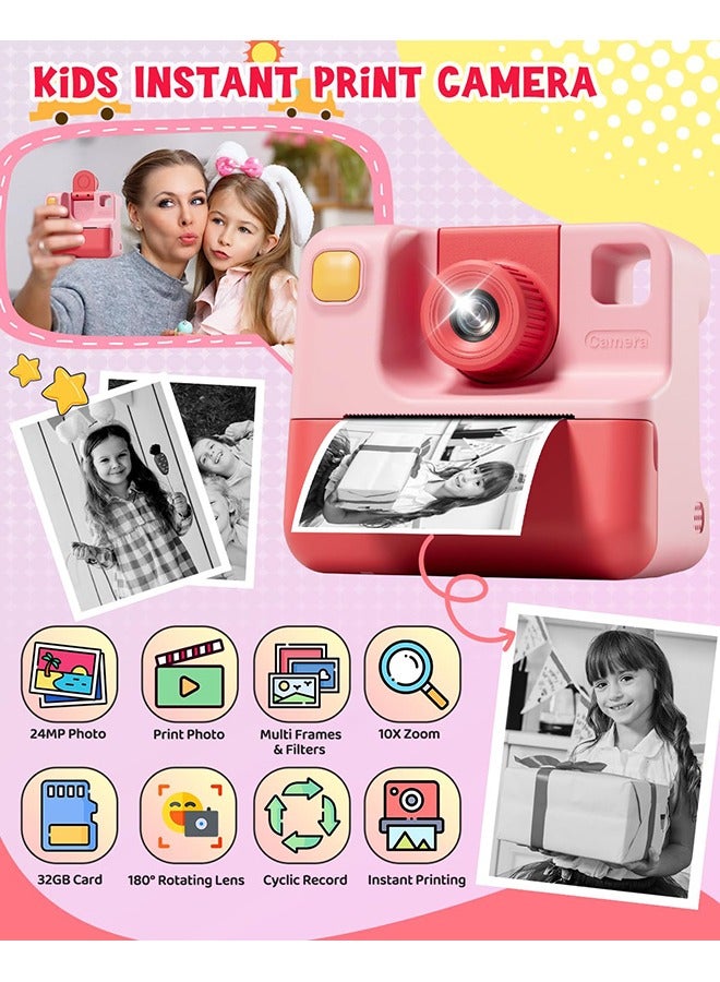 XiuWoo Kids Camera Instant Print, Birthday Gifts for Toddle Girls Boys Age 3-12, 24MP & 1080P Selfie Digital Camera with 3 Roll no-Ink Print Paper 32G SD Card - Image 2