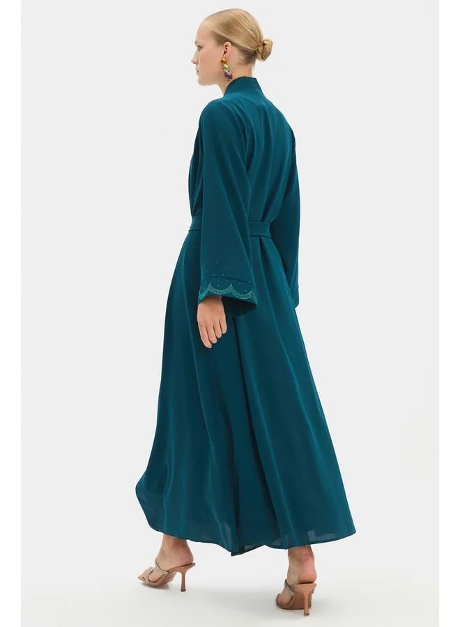 JUNE June Women Embroidered Detailed Abaya Teal