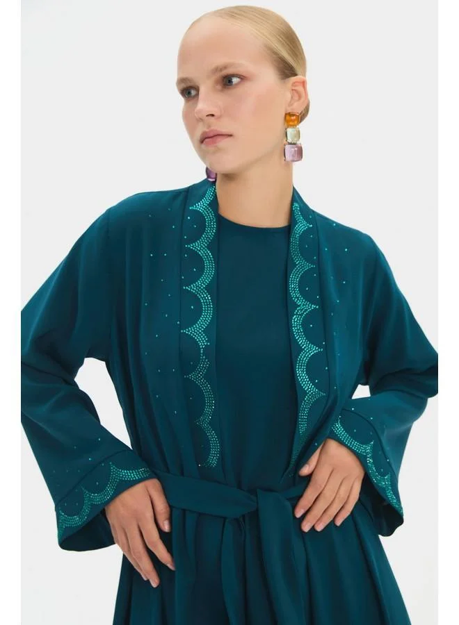 JUNE June Women Embroidered Detailed Abaya Teal