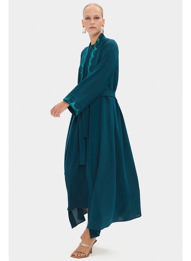 جون عباية مطرزة بتفاصيل نسائية من جوني - أخضر بترولي - Image 2