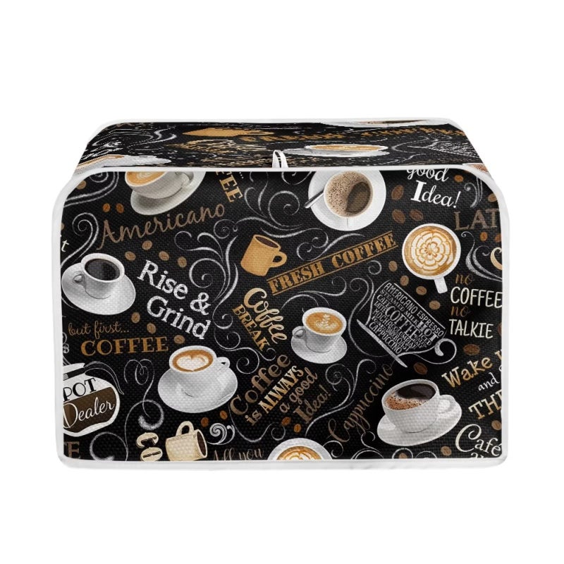 UNICEU Coffee Pattern Toaster Cover Quilted Toaster Cover Fits for Most Standard 4 Slice Toasters Kitchen Small Appliance CoverMedium for 4 Slices