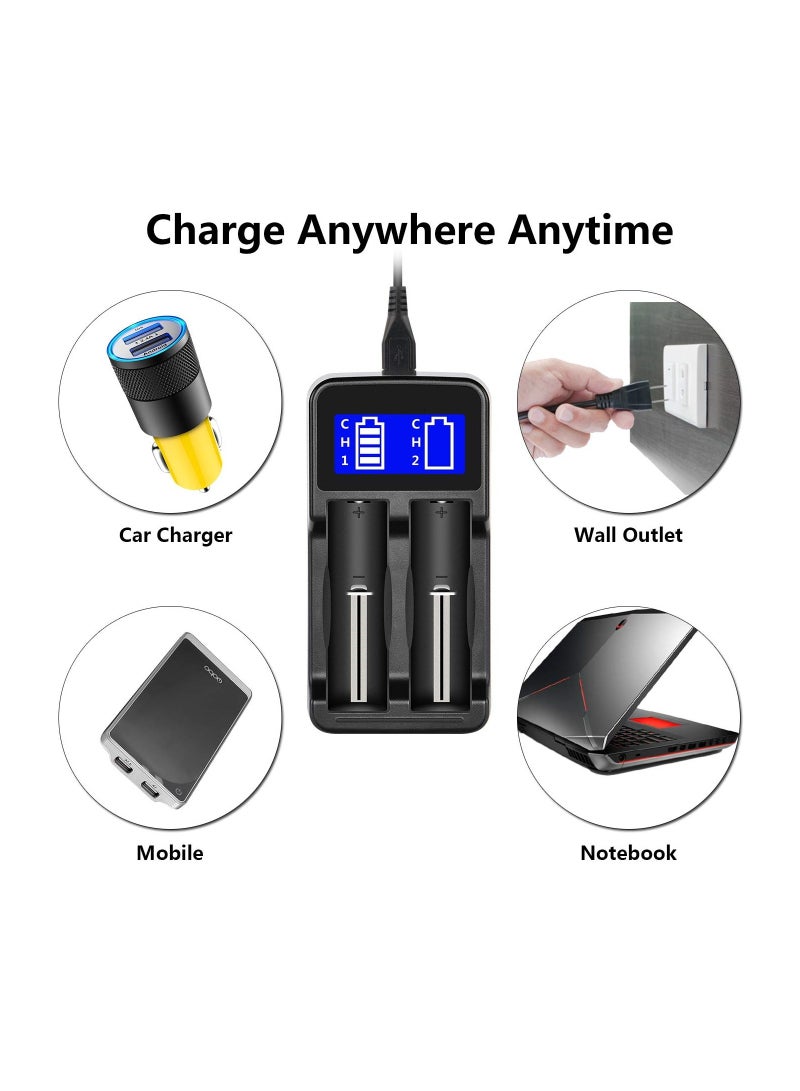 LCD Universal USB Dual Battery Charger, 2 Slots Intelligent Battery Charger for Rechargeable Li-ion Batteries 18650 18490 18350 17670 17500 16340 14500, Ni-MH/Ni-Cd A AA AAA Batteries - Image 2