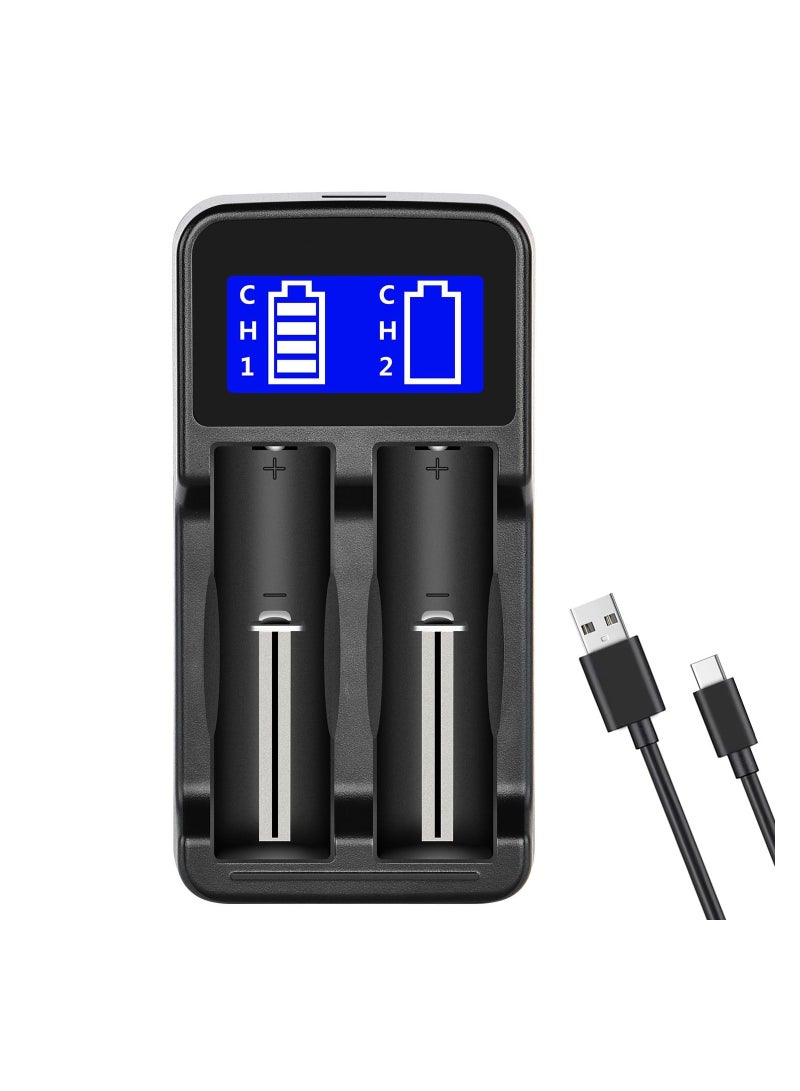 LCD Universal USB Dual Battery Charger, 2 Slots Intelligent Battery Charger for Rechargeable Li-ion Batteries 18650 18490 18350 17670 17500 16340 14500, Ni-MH/Ni-Cd A AA AAA Batteries - Image 1