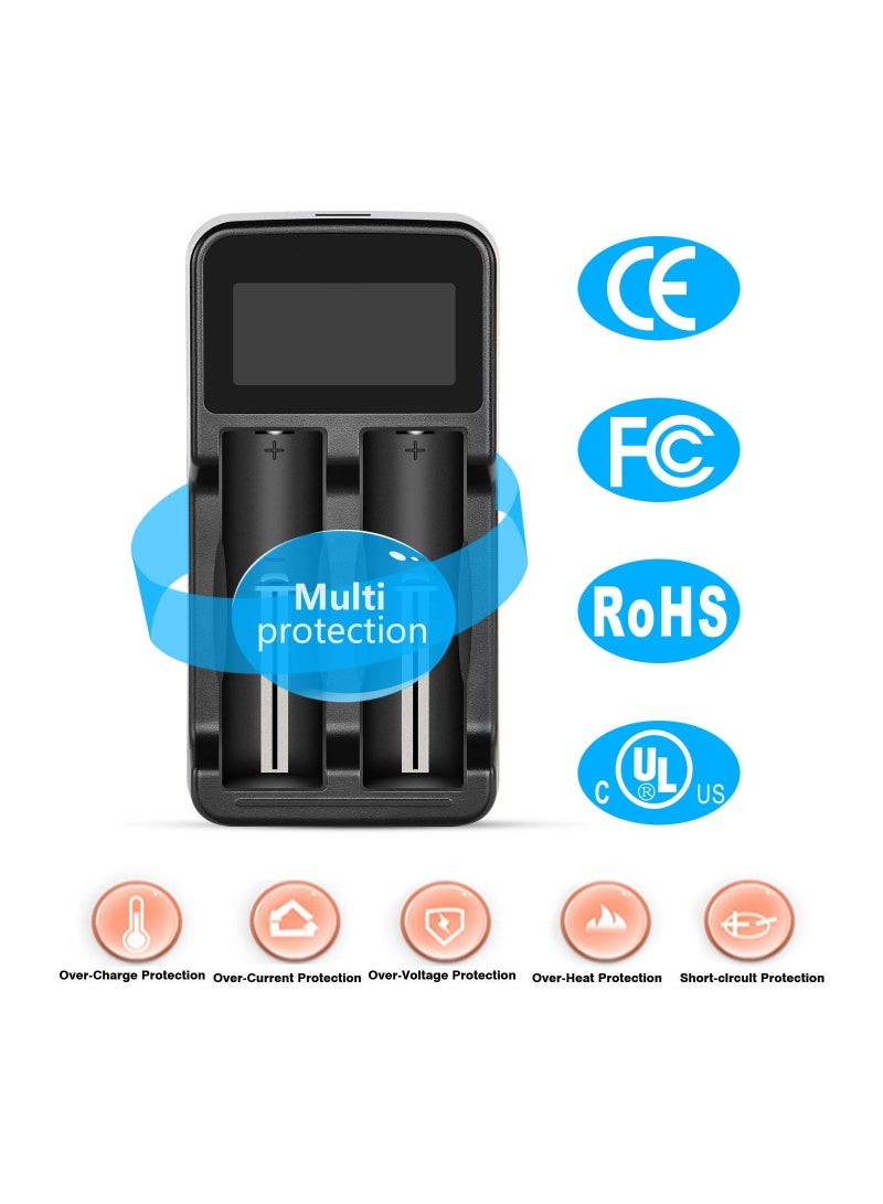 LCD Universal USB Dual Battery Charger, 2 Slots Intelligent Battery Charger for Rechargeable Li-ion Batteries 18650 18490 18350 17670 17500 16340 14500, Ni-MH/Ni-Cd A AA AAA Batteries - Image 4