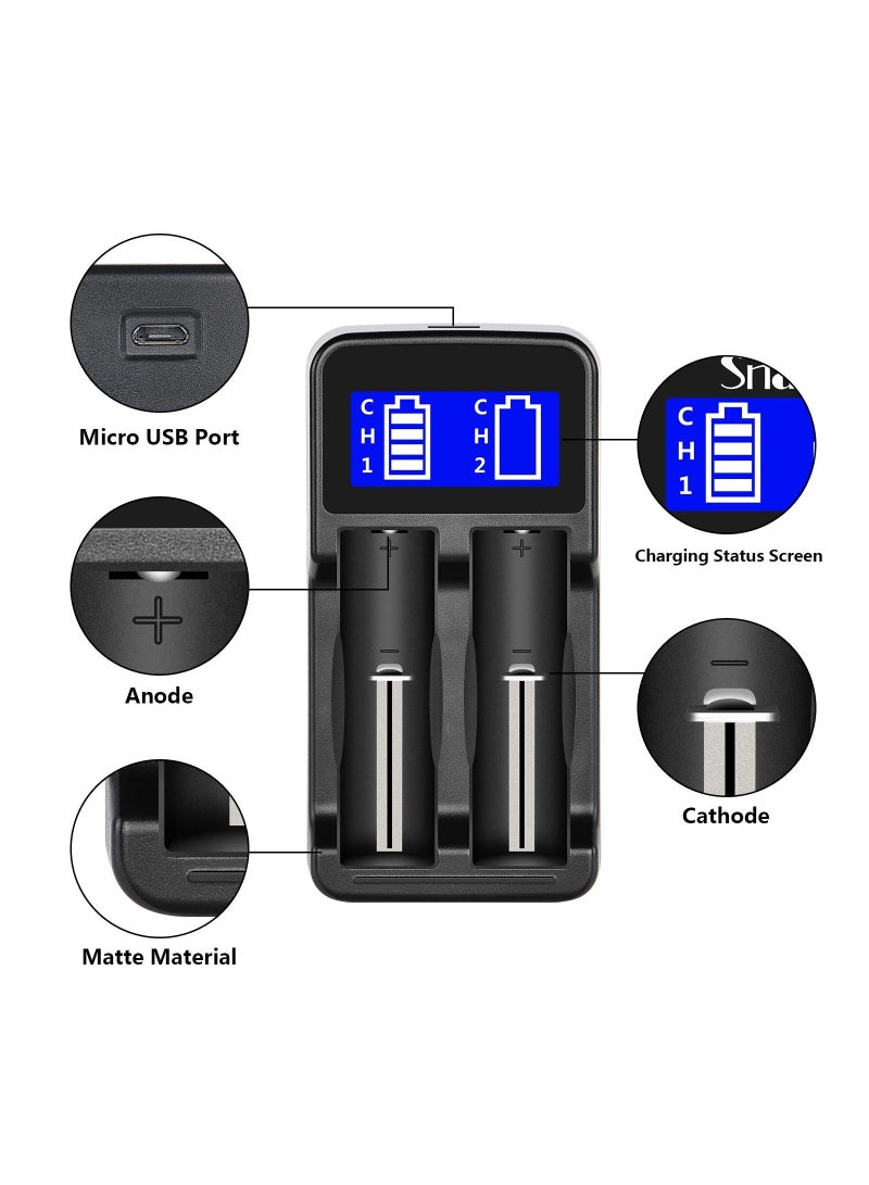 LCD Universal USB Dual Battery Charger, 2 Slots Intelligent Battery Charger for Rechargeable Li-ion Batteries 18650 18490 18350 17670 17500 16340 14500, Ni-MH/Ni-Cd A AA AAA Batteries - Image 3