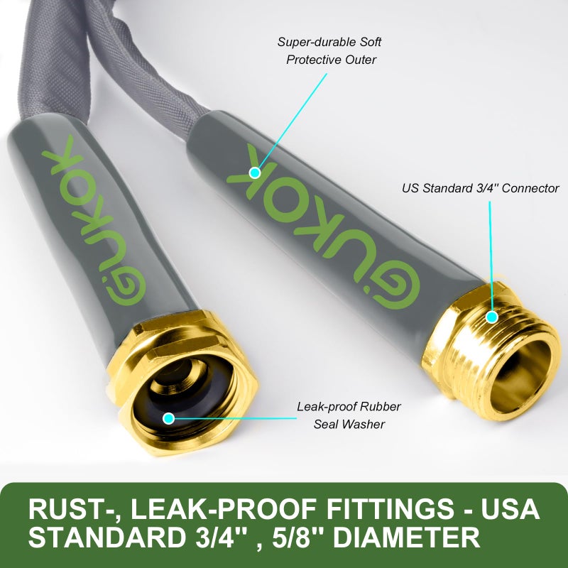 GUKOK 2025 Upgraded 50FT Non-Expanding Garden Hose, Ultra-Light & Flexible Water Hose - Burst-Resistant, Kink-Free, High-Pressure, All-Weather Use for Lawns, Gardens, and Outdoor Cleaning - Image 2