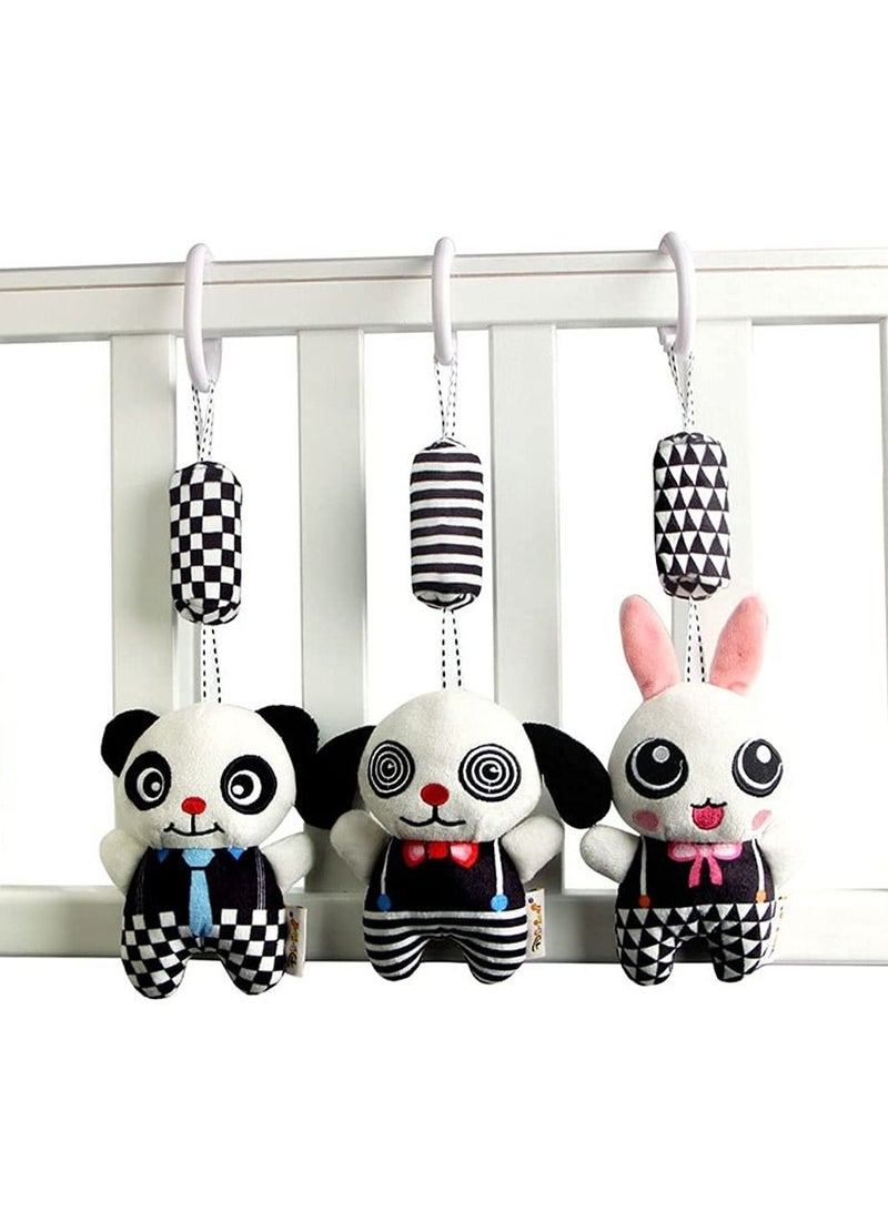 KASTWAVE 3 Pack Hanging Rattle Toys ,High Contrast Baby Toys and Plush Stroller Toys for Babies 0-36 Months,Newborn Car Seat Toys with Black and White Cartoon Shapes,(Panda,Dog & Rabbit) - Image 2