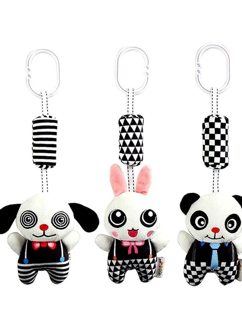 KASTWAVE 3 Pack Hanging Rattle Toys ,High Contrast Baby Toys and Plush Stroller Toys for Babies 0-36 Months,Newborn Car Seat Toys with Black and White Cartoon Shapes,(Panda,Dog & Rabbit) - Image 1