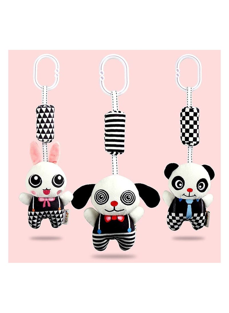 KASTWAVE 3 Pack Hanging Rattle Toys ,High Contrast Baby Toys and Plush Stroller Toys for Babies 0-36 Months,Newborn Car Seat Toys with Black and White Cartoon Shapes,(Panda,Dog & Rabbit) - Image 5