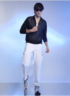 Campus Sutra Men's Black Zip-Front Jacket With Quilted Detail  - Image 5