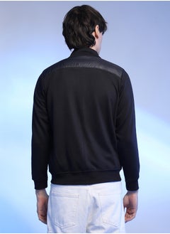 Campus Sutra Men's Black Zip-Front Jacket With Quilted Detail  - Image 3