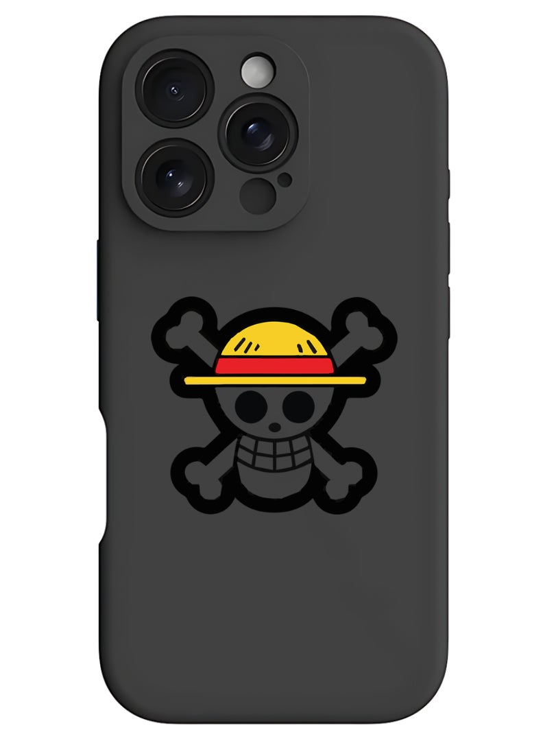 Theodor iPhone 16 Pro Black Protective Slim Fit Case Liquid Silicone Cover with Full Body Protection Anti-Scratch Shockproof Case For iPhone - Skull - Image 1