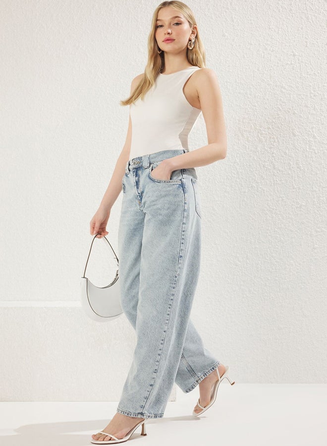 trendyol Light Blue Regular Waist Skater Baggy Jeans - Image 1