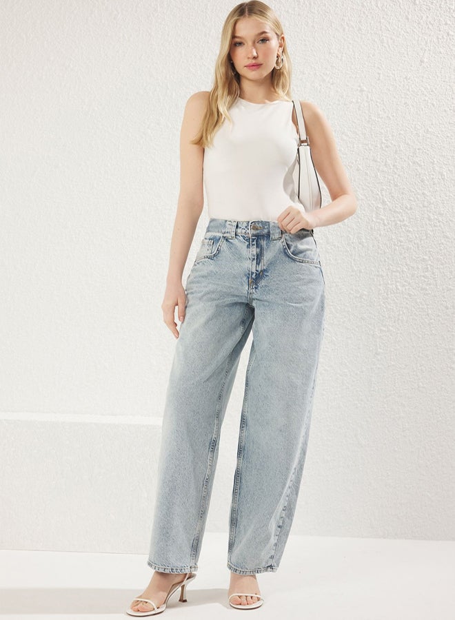 trendyol Light Blue Regular Waist Skater Baggy Jeans - Image 2
