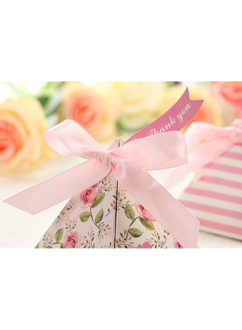 Zikra Triangle Wedding Candy Box Chocolate Packaging Boxes Baby Shower Birthday Paper Gift Box Bag with Card and Ribbon Double-Sided Printing Gift Boxes For Wedding Party Festival 25Pcs Pink - Image 3