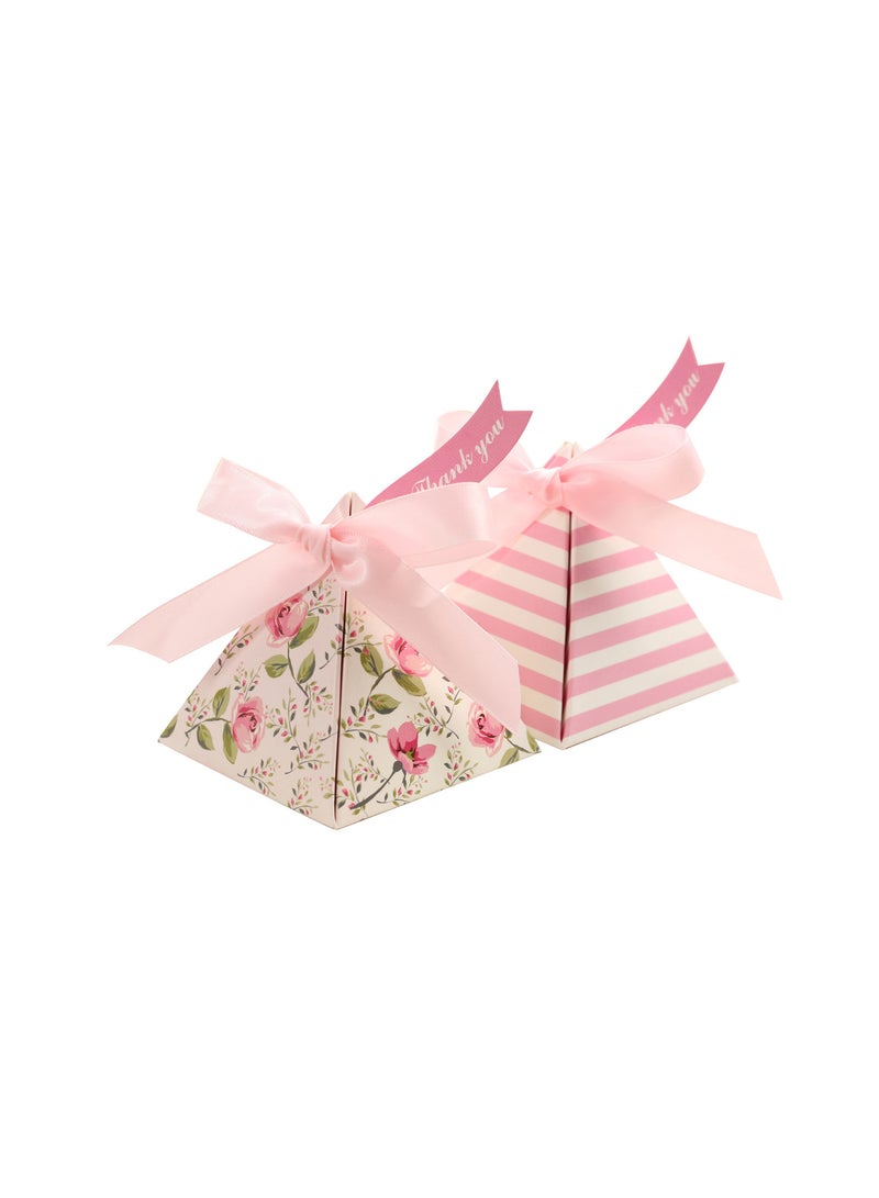 Zikra Triangle Wedding Candy Box Chocolate Packaging Boxes Baby Shower Birthday Paper Gift Box Bag with Card and Ribbon Double-Sided Printing Gift Boxes For Wedding Party Festival 25Pcs Pink - Image 1