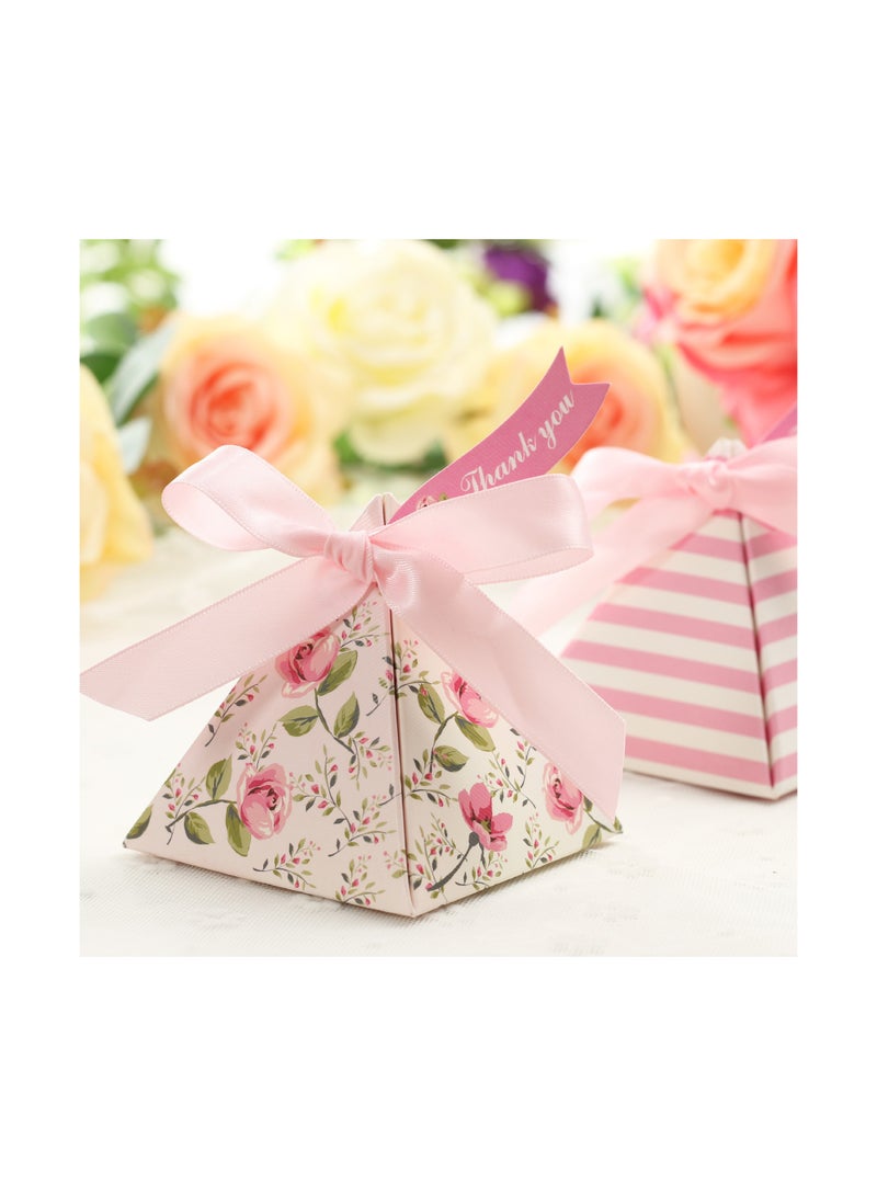 Zikra Triangle Wedding Candy Box Chocolate Packaging Boxes Baby Shower Birthday Paper Gift Box Bag with Card and Ribbon Double-Sided Printing Gift Boxes For Wedding Party Festival 25Pcs Pink - Image 2