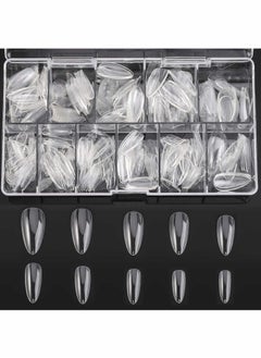 Excefore Almond Shaped Acrylic Nail Tips, 500pcs Boxed Ultra-thin Clear False Nails Tips Full Cover Short Nails with Case for DIY Nail Art, 11 Size  - Image 1