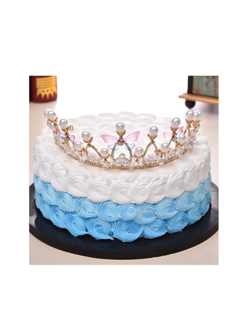 Crystal Tiara Crown with Flower Butterfly Design, Jewelry Headband Gift for Carnival, Fancy Dress Wedding, Prom, Birthday Party for Girls Aged 5-16 (14x5 cm) - Image 5