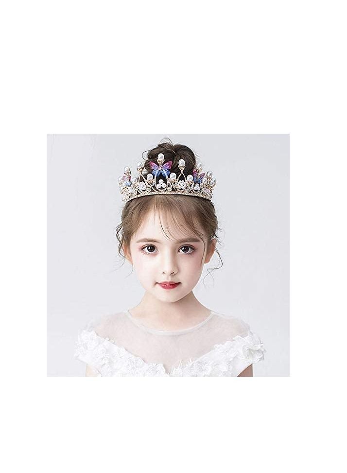Crystal Tiara Crown with Flower Butterfly Design, Jewelry Headband Gift for Carnival, Fancy Dress Wedding, Prom, Birthday Party for Girls Aged 5-16 (14x5 cm) - Image 3