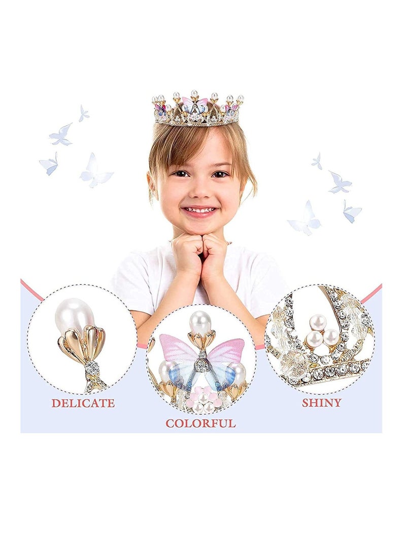 Crystal Tiara Crown with Flower Butterfly Design, Jewelry Headband Gift for Carnival, Fancy Dress Wedding, Prom, Birthday Party for Girls Aged 5-16 (14x5 cm) - Image 2