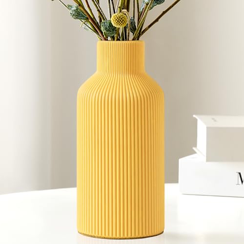 Mfacoy Ceramic Flower Vase, Minimalist Decor, Modern Home Decorative Vase, Small Pampas Grass Vases for Kitchen Bedroom Office Living Room Bathroom Shelf Centerpiece Table Decorations (Yellow) - Image 1