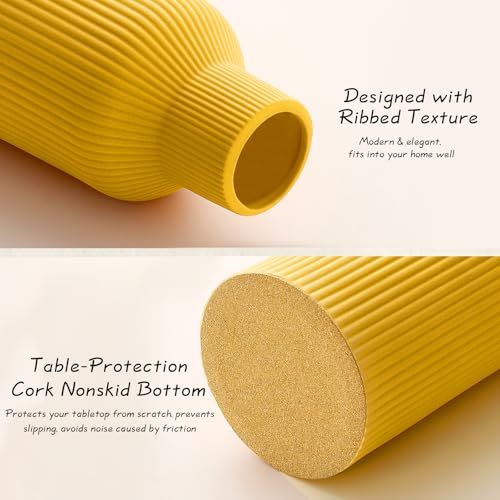 Mfacoy Ceramic Flower Vase, Minimalist Decor, Modern Home Decorative Vase, Small Pampas Grass Vases for Kitchen Bedroom Office Living Room Bathroom Shelf Centerpiece Table Decorations (Yellow) - Image 3