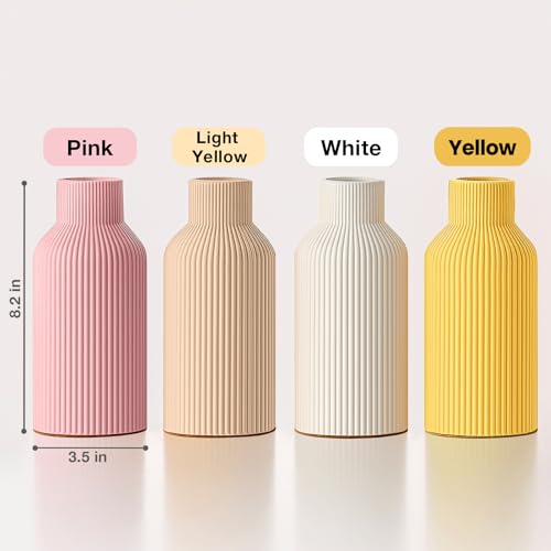 Mfacoy Ceramic Flower Vase, Minimalist Decor, Modern Home Decorative Vase, Small Pampas Grass Vases for Kitchen Bedroom Office Living Room Bathroom Shelf Centerpiece Table Decorations (Yellow) - Image 2