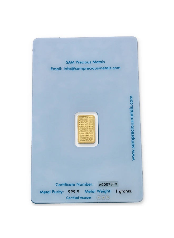 معادن سام الثمينة 1 Gram 999.9 pure gold bar SAM 24K سبيكة ذهب عيار 24 قيراطًا (999.9) وزنها 1 غرام - Image 2