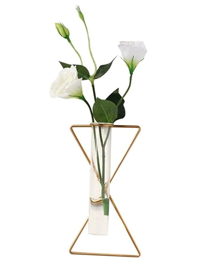 erorex - 2 Pack Nordic Wall Vase Nordic Gold Wall Vase Gold Hanging Geometric Metal Vase Hanging Hydroponic Planter Wall Mounted Glass Tube Bud Vase Decorative For Centerpieces Wedding Home Decor - Image 1