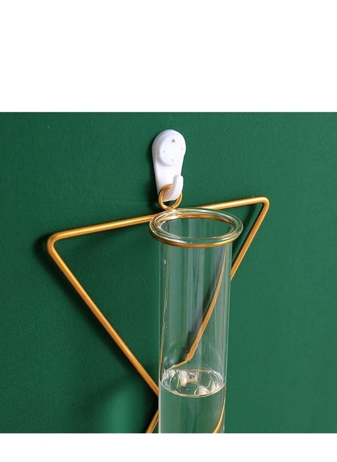 erorex - 2 Pack Nordic Wall Vase Nordic Gold Wall Vase Gold Hanging Geometric Metal Vase Hanging Hydroponic Planter Wall Mounted Glass Tube Bud Vase Decorative For Centerpieces Wedding Home Decor - Image 1