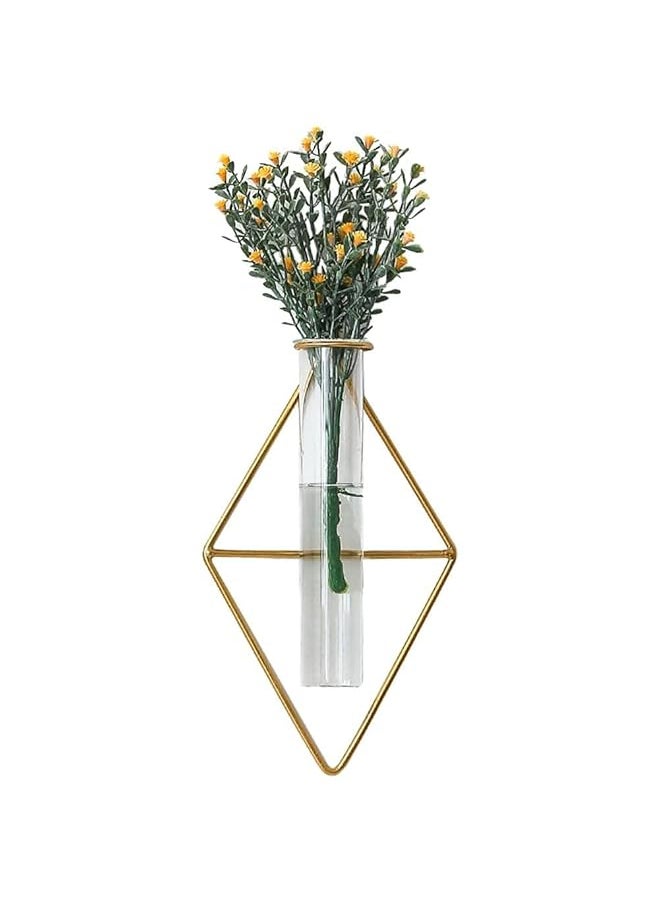 erorex - 2 Pack Nordic Wall Vase Nordic Gold Wall Vase Gold Hanging Geometric Metal Vase Hanging Hydroponic Planter Wall Mounted Glass Tube Bud Vase Decorative For Centerpieces Wedding Home Decor - Image 1