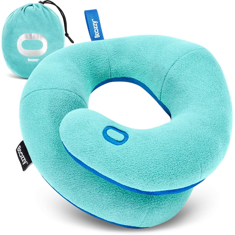 BCOZZY Kids Chin Supporting Travel Pillow for Ages 37 Patented Soft Neck Pillow for Head and Chin Support in Car Seat and Airplane Comfortable Travel Essential Small Size Bag Light Blue