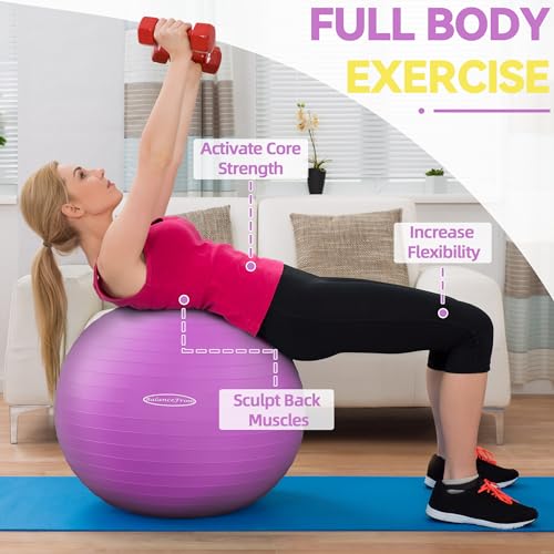 Fitvids كرة تمارين فيتفيدز المضادة للانفجار والمقاومة للانزلاق، كرة يوغا، كرة لياقة بدنية، كرة ولادة مع مضخة سريعة، سعة 2,000 رطل، بنفسجي، 22 بوصة، م - Image 3