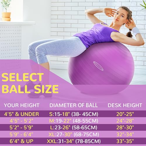 Fitvids كرة تمارين فيتفيدز المضادة للانفجار والمقاومة للانزلاق، كرة يوغا، كرة لياقة بدنية، كرة ولادة مع مضخة سريعة، سعة 2,000 رطل، بنفسجي، 22 بوصة، م - Image 2