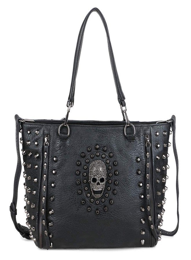 FiveloveTwo Skull Handbag Purse for Women Gothic Top-handle Shoulder Bag PU Leather Tote Satchel Black - Image 1