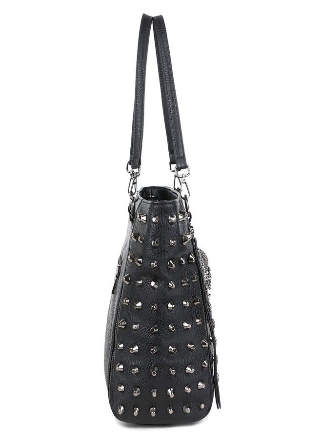 FiveloveTwo Skull Handbag Purse for Women Gothic Top-handle Shoulder Bag PU Leather Tote Satchel Black - Image 4