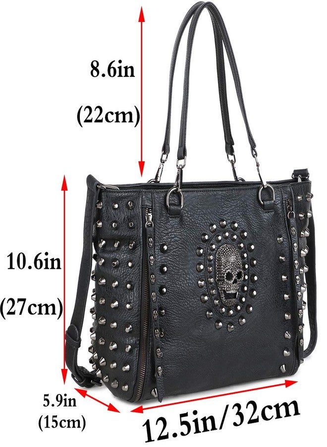 FiveloveTwo Skull Handbag Purse for Women Gothic Top-handle Shoulder Bag PU Leather Tote Satchel Black - Image 2