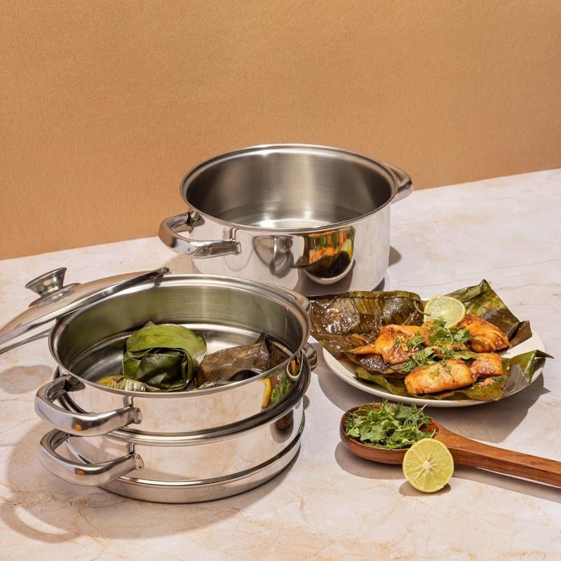 DANUBE HOME Vinod Stainless Steel 3 Tier Steamer for Cooking - Image 1