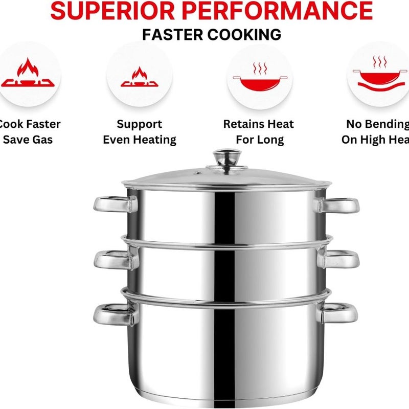 DANUBE HOME Vinod Stainless Steel 3 Tier Steamer for Cooking - Image 4