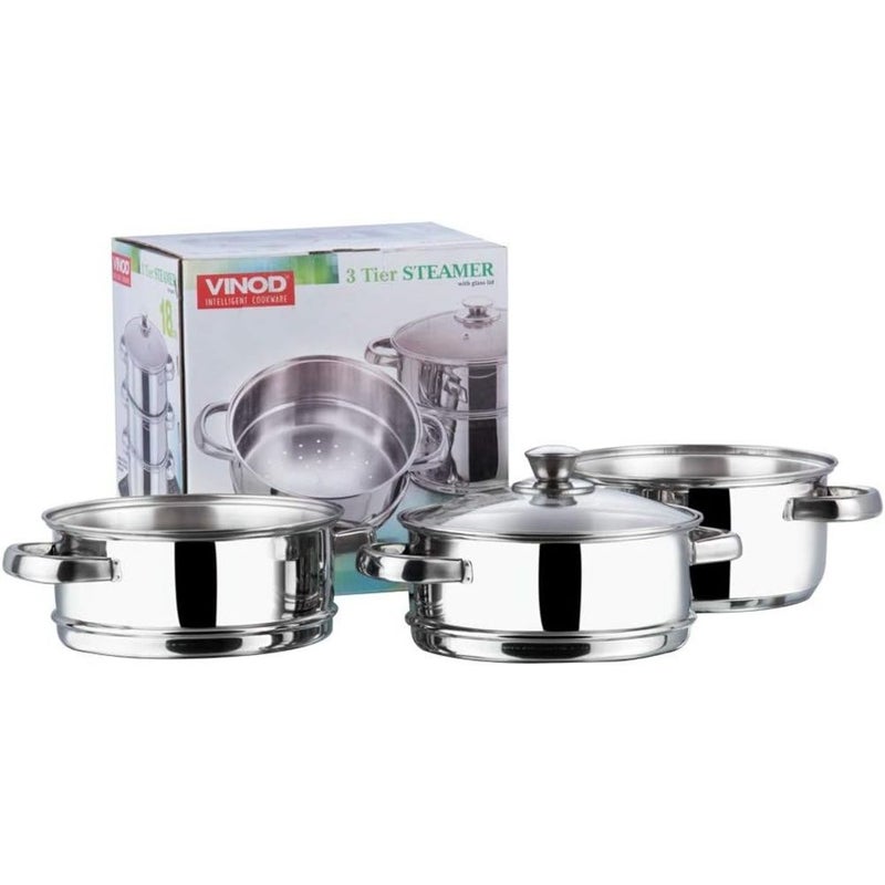 DANUBE HOME Vinod Stainless Steel 3 Tier Steamer for Cooking - Image 2