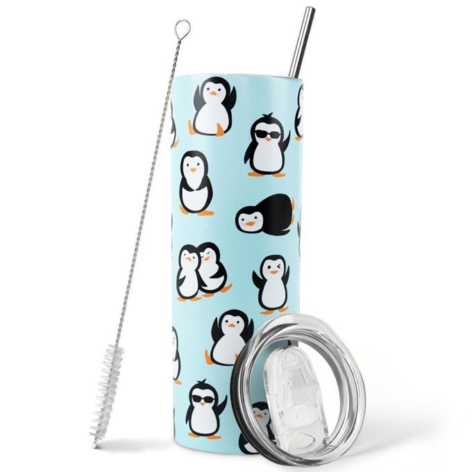 PENGUIN TUMBLER WITH STRAW CUTE PENGUIN GIFTS IN BLUE 20 OZ THERMAL INSULATED PERFECT FOR COFFEE OR WATER BIRTHDAY GIFT