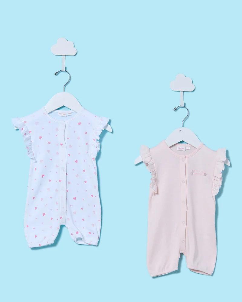 Redtag Baby Pink And White Printed Romper Set (2 Piece)