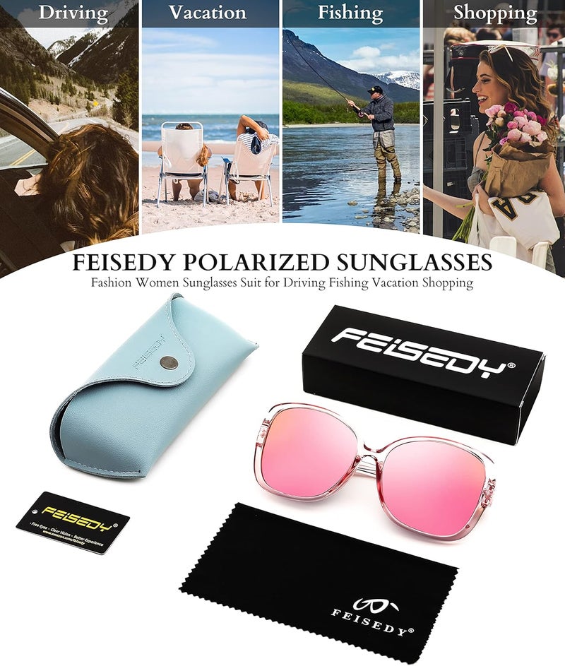 FEISEDY Polarized Fashion Sunglasses Oversized Women Trendy Square Frame with Pearl Sparkling B2821 - Image 5