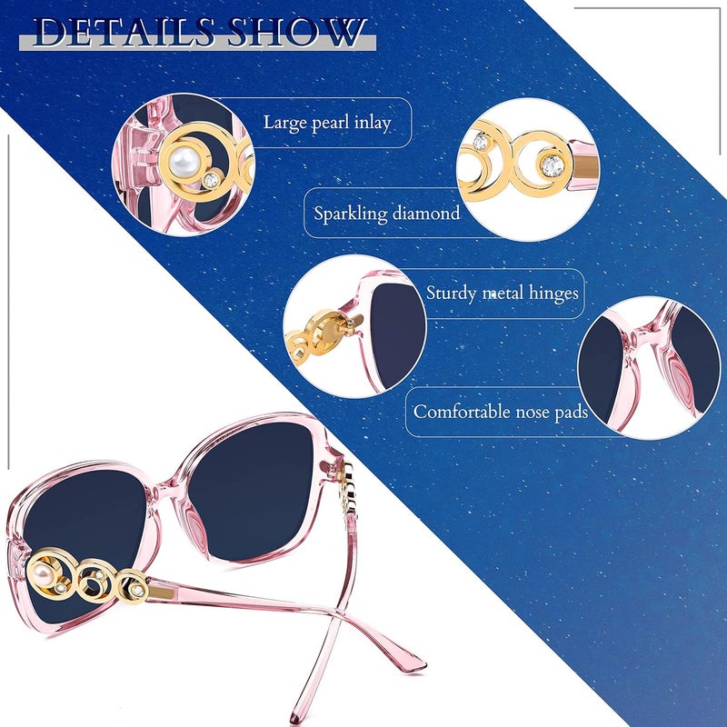 FEISEDY Polarized Fashion Sunglasses Oversized Women Trendy Square Frame with Pearl Sparkling B2821 - Image 3
