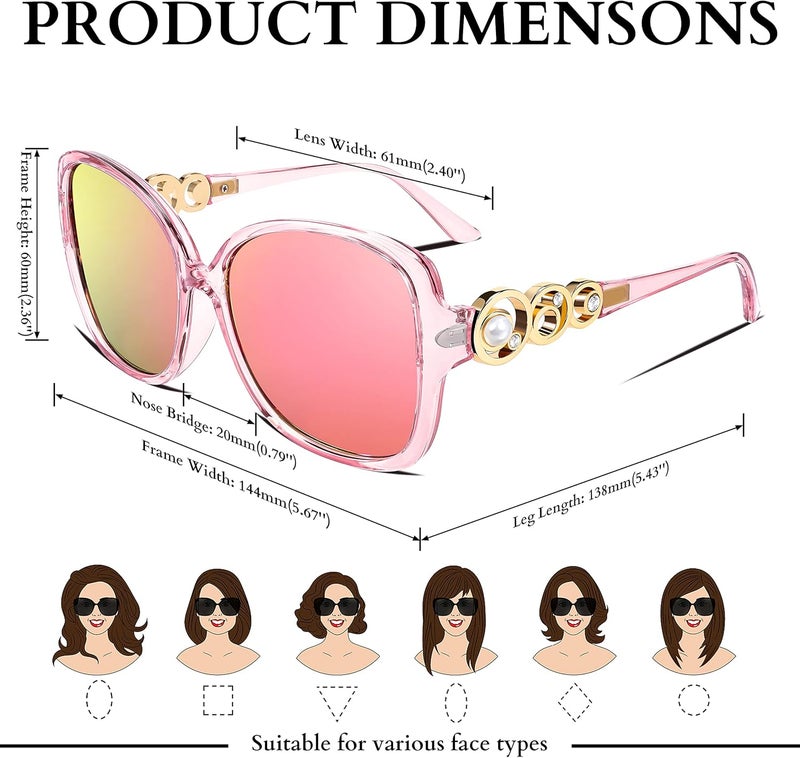 FEISEDY Polarized Fashion Sunglasses Oversized Women Trendy Square Frame with Pearl Sparkling B2821 - Image 4